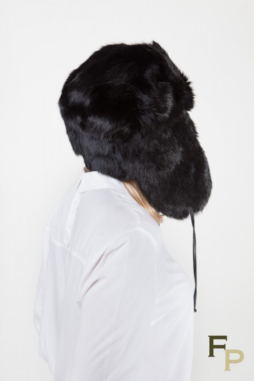 Black Rabbit Ear-Flap Fur Hat