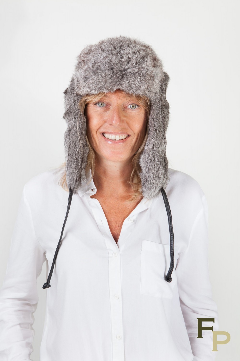 Grey Rabbit Ear-Flap Fur Hat