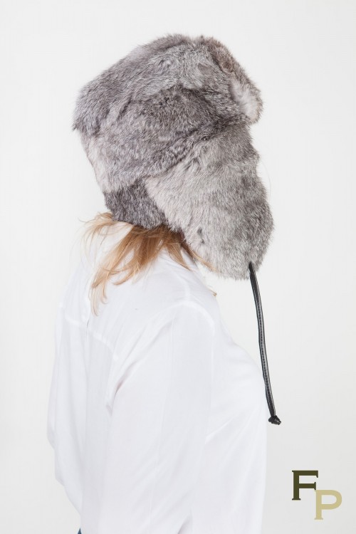 Grey Rabbit Ear-Flap Fur Hat