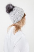 Grey Wollen Hat with Fox Fur Pompom