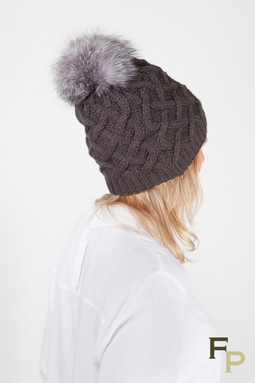 Bonnet Gris avec Pompon de Renard
