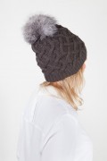 Grey Cap with Fox Fur Pompom