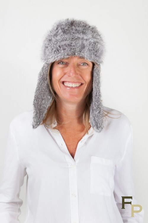 Grey Rabbit Ear-Flap Fur Hat