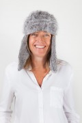 Grey Rabbit Ear-Flap Fur Hat