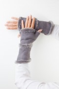 Grey Long Mittens in Lamb Fur and Lamb Velvet