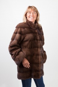 Bown Mink Coat with Integrated Belt