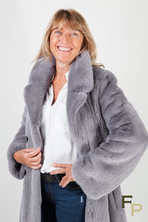 Manteau de Vison Croisé Gris Silver