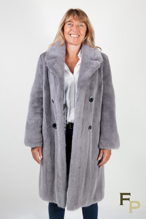 Crossover Coat in Gray Mink Fur