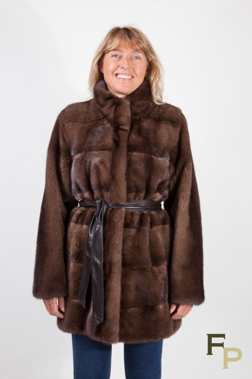 Manteau de Vison Droit Marron