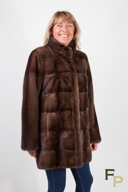 Manteau de Vison Droit Marron