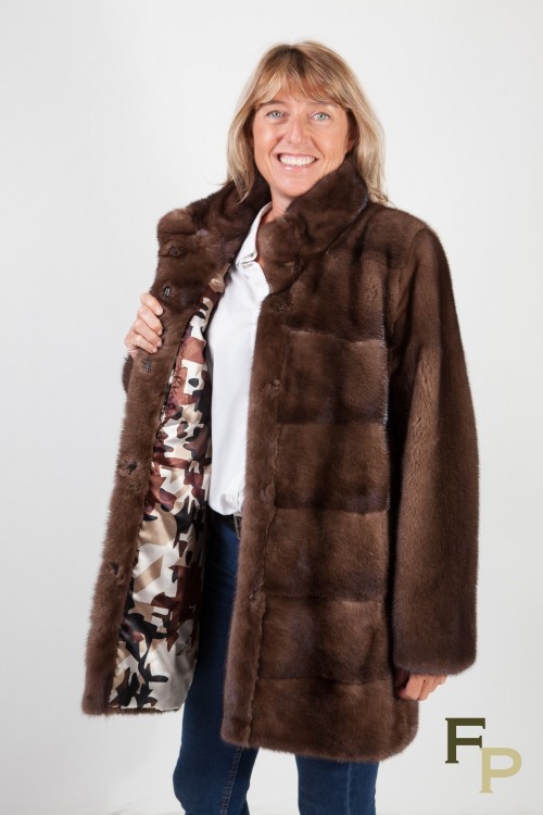 Manteau de Vison Droit Marron