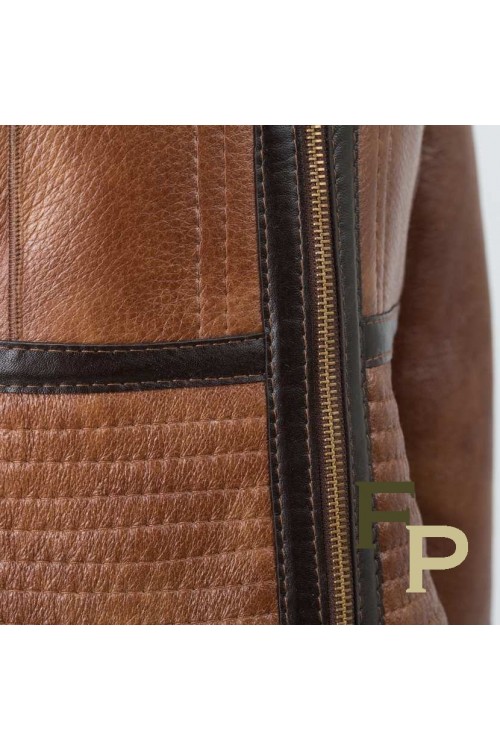 Bomber in Leather and Shearling Merino