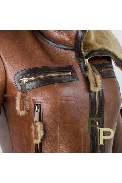 Bomber in Leather and Shearling Merino