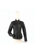 Black Merino Lamb & Leather Jacket for Woman