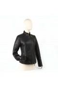 Black Merino Lamb & Leather Jacket for Woman