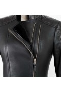 Black Merino Lamb & Leather Jacket for Woman