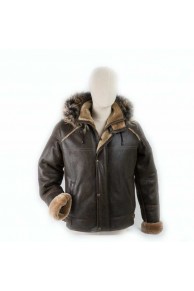 Men Bomber in Merino Lamb with  Fox Hood