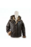 Men Bomber in Merino Lamb with  Fox Hood