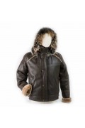 Men Bomber in Merino Lamb with  Fox Hood