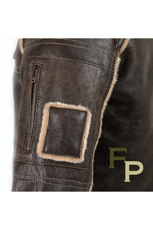 Men Bomber in Merino Lamb with  Fox Hood