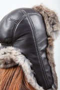 Brown Shapka with Natural Rabbit Fur and Leather