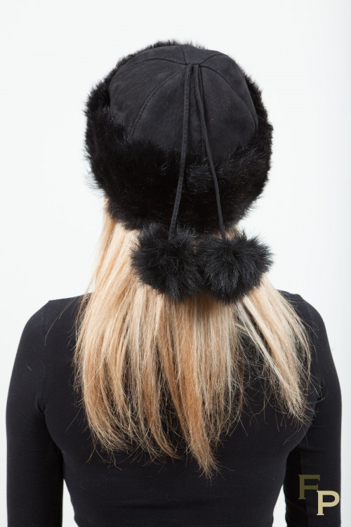 Chapeau en Agneau de Toscane Noir et Velours de Cuir