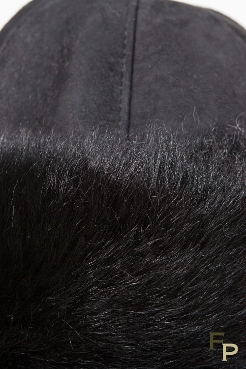 Chapeau en Agneau de Toscane Noir et Velours de Cuir