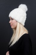 wool cap with pompom in fox fur