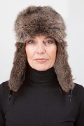Fur Hat in Natural Rabbit Fur & Black Leather
