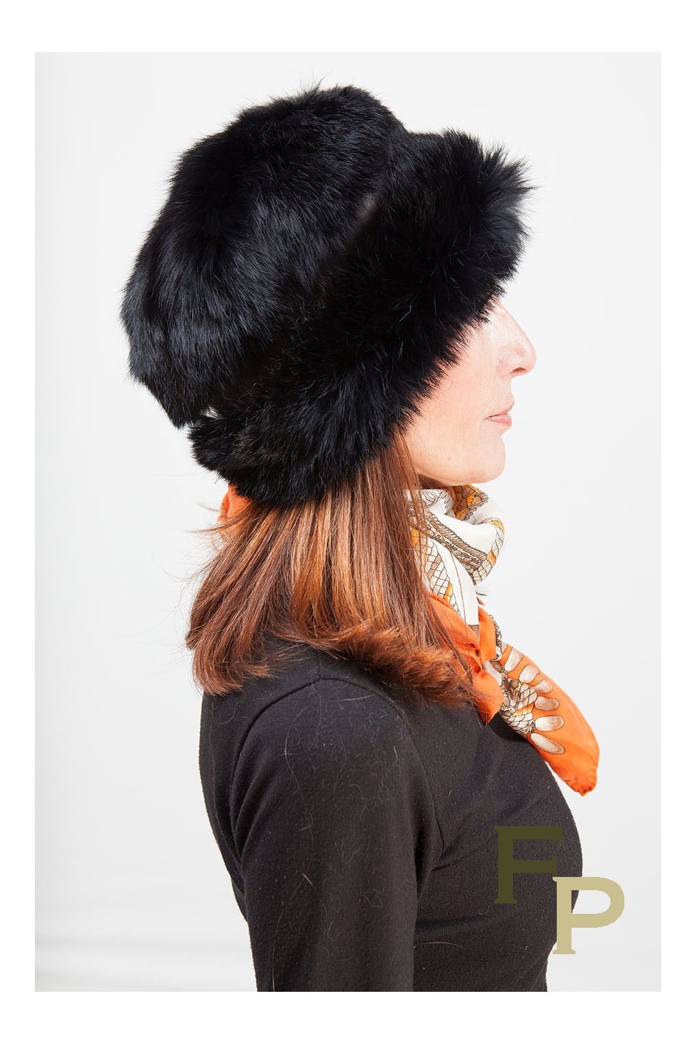 Hat in Natural Black Rabbit and Leather