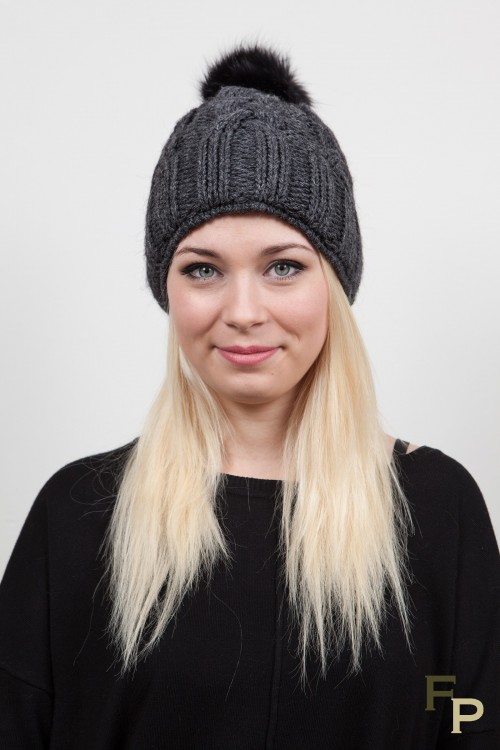 Grey Wool Cap with Fox Fur "St Moritz"