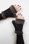 Mitaines en Agneau Noir Fourrure Anthracite
