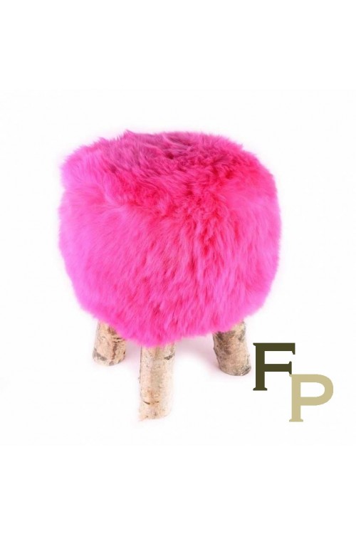 Pink Merino Sheep Fur Stool 