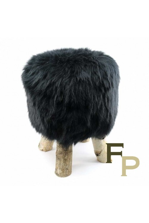 Stool with Icelandic Black Sheepskin