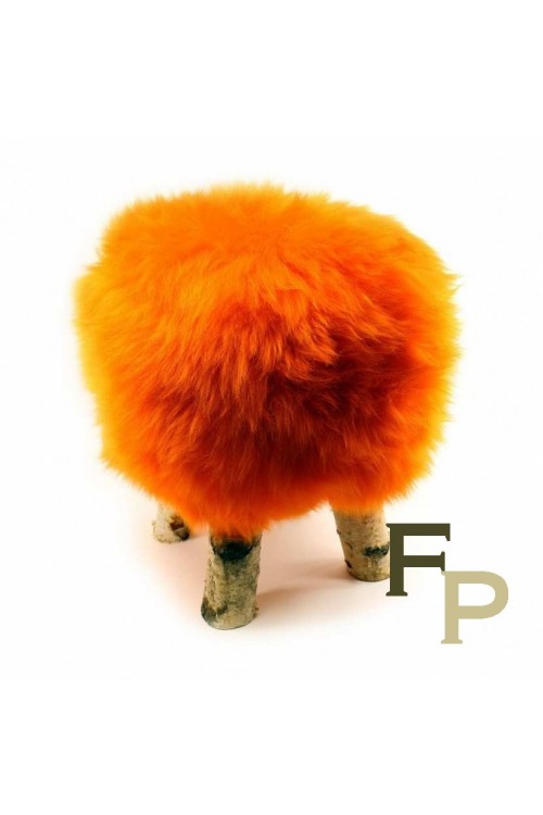 Stool with Orange Merino  Sheepskin