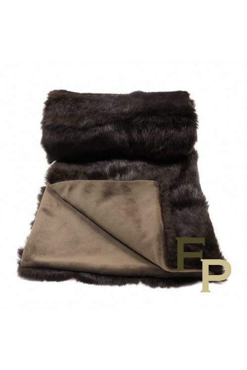 Large Lined Dark Gray Blanket in Rabbit Fur