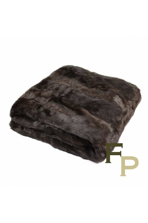 Grand Plaid Doublé en Fourrure de Lapin Teinté Gris Anthracite