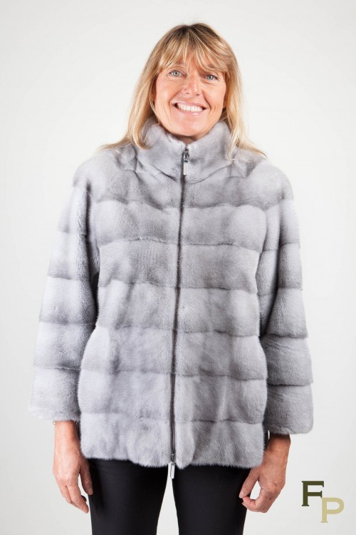 Silver Blue Mink Bomber