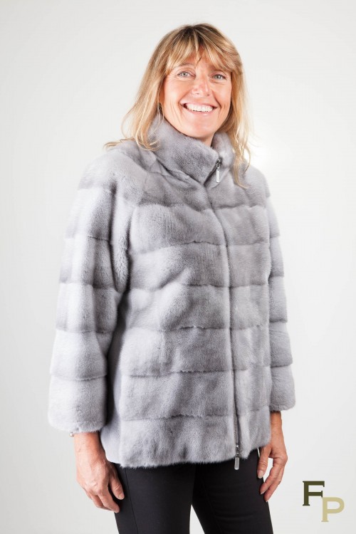 Silver Blue Mink Bomber