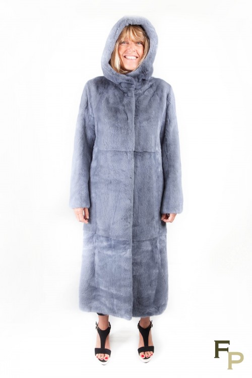 Gray Blue Mink Coat with Hood 