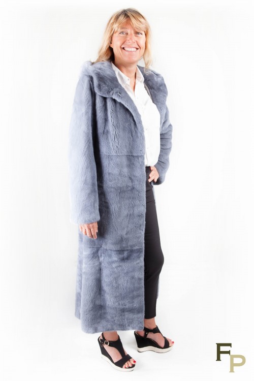 Gray Blue Mink Coat with Hood 