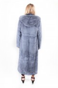 Gray Blue Mink Coat with Hood 