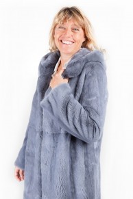 Gray Blue Mink Coat with Hood 