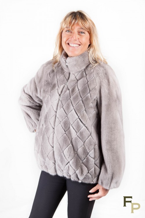 Blouson en Fourrure de Vison Gris Silver
