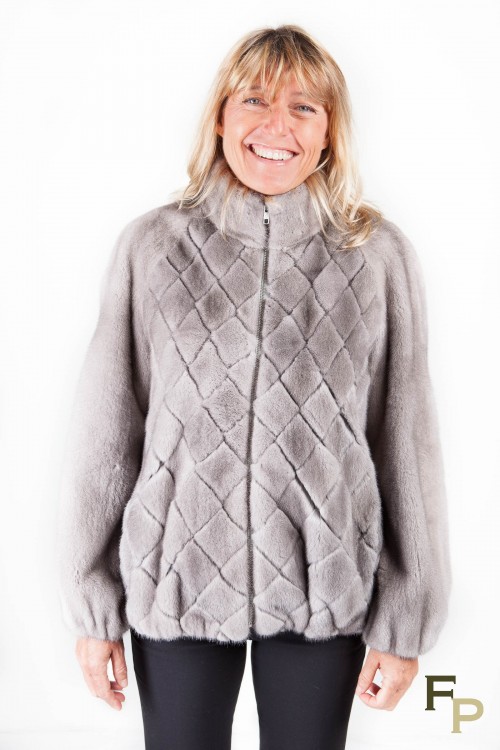 Blouson en Fourrure de Vison Gris Silver