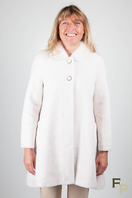 Manteau en Laine d'Agneau et Col de Vison Blanc