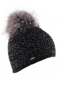 Black Wool Cap with Fox Fur Pompom