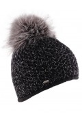 Bonnet Noir en Laine et Pompon de Renard