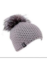 Bonnet Gris en Laine et Pompon de Renard