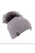 Grey Wool Cap with Fox Fur Pompom